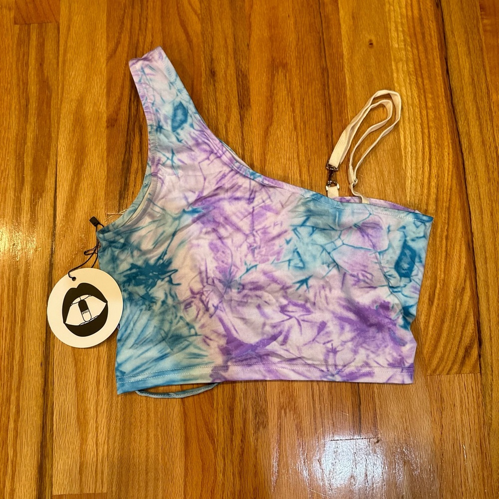 Capsule purple and blue strappy tie dyed crop top